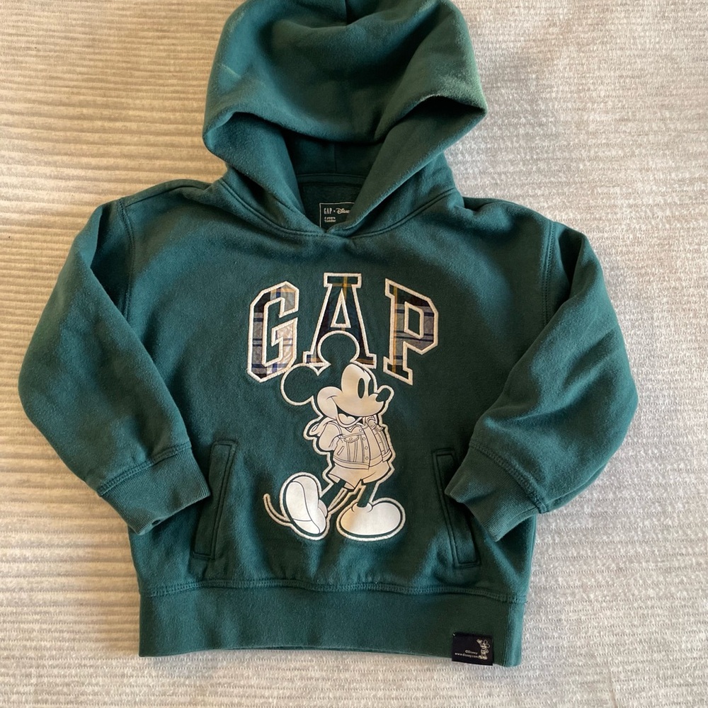 GAP Kids Green plaid Hoodie with Mickey Mouse
